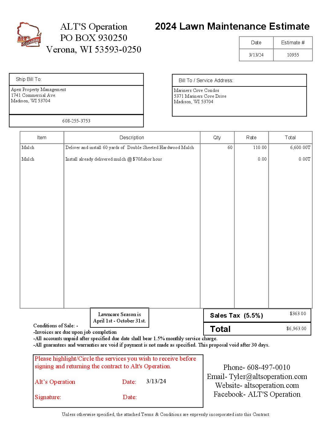 Alts Estimate Phase 1 for 60 Yards
