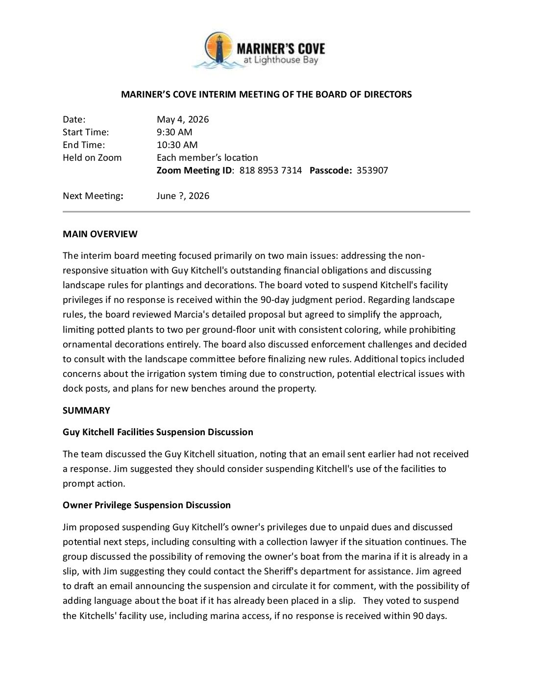 May 2026 Interim Meeting Notes