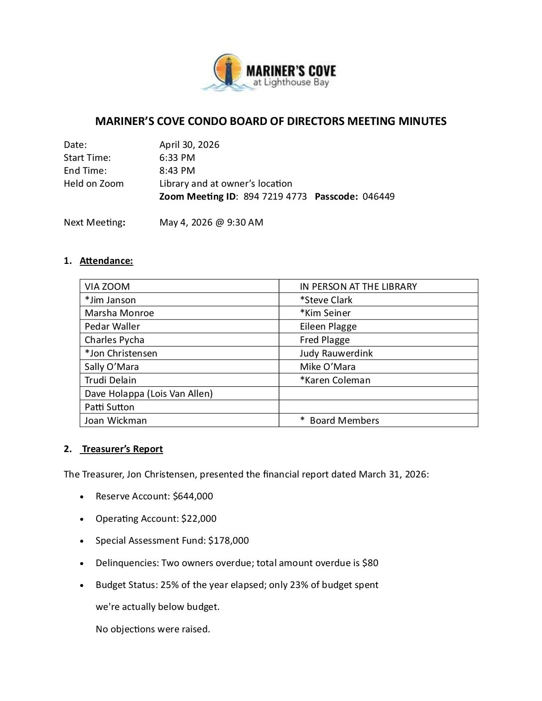 April 2026 Meeting Minutes