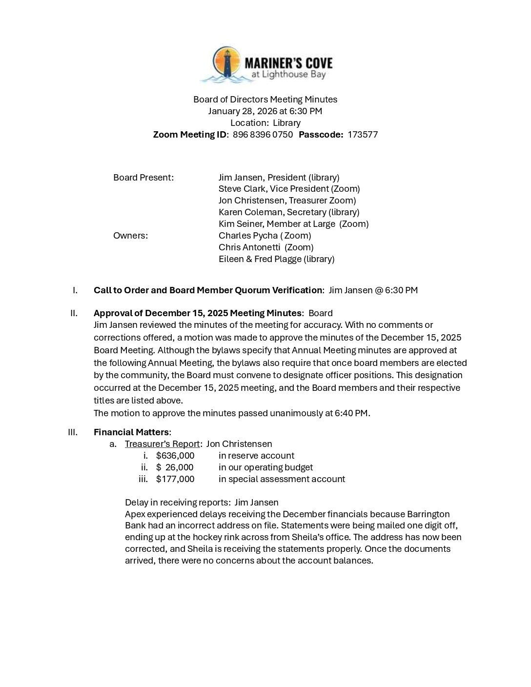 January 2026 Meeting Minutes